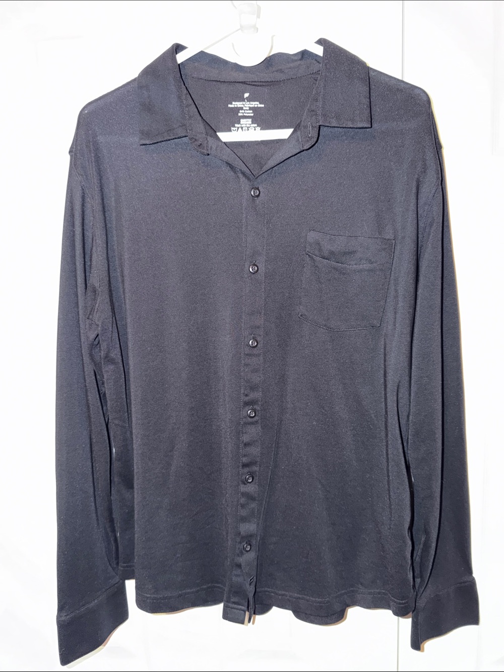 Fabletics Men's Black Long-Sleeve Button-Down Shirt with Pocket